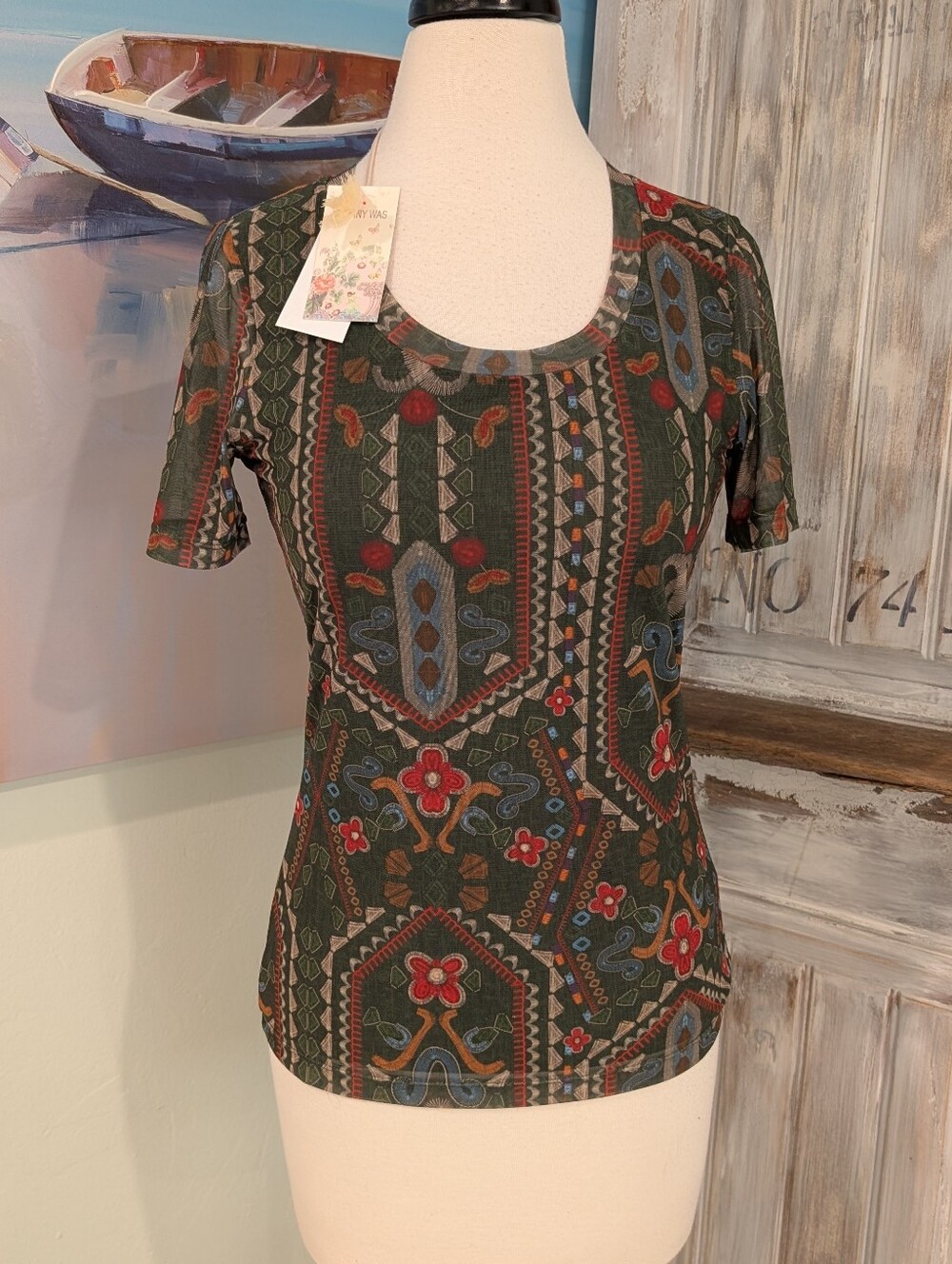 NWT Jade By Johnny Was Nanette Floral Mesh Tee